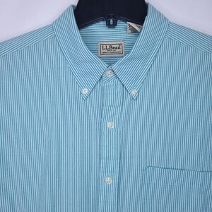 LL Bean Shirt Mens Large Striped Green, White Seersucker